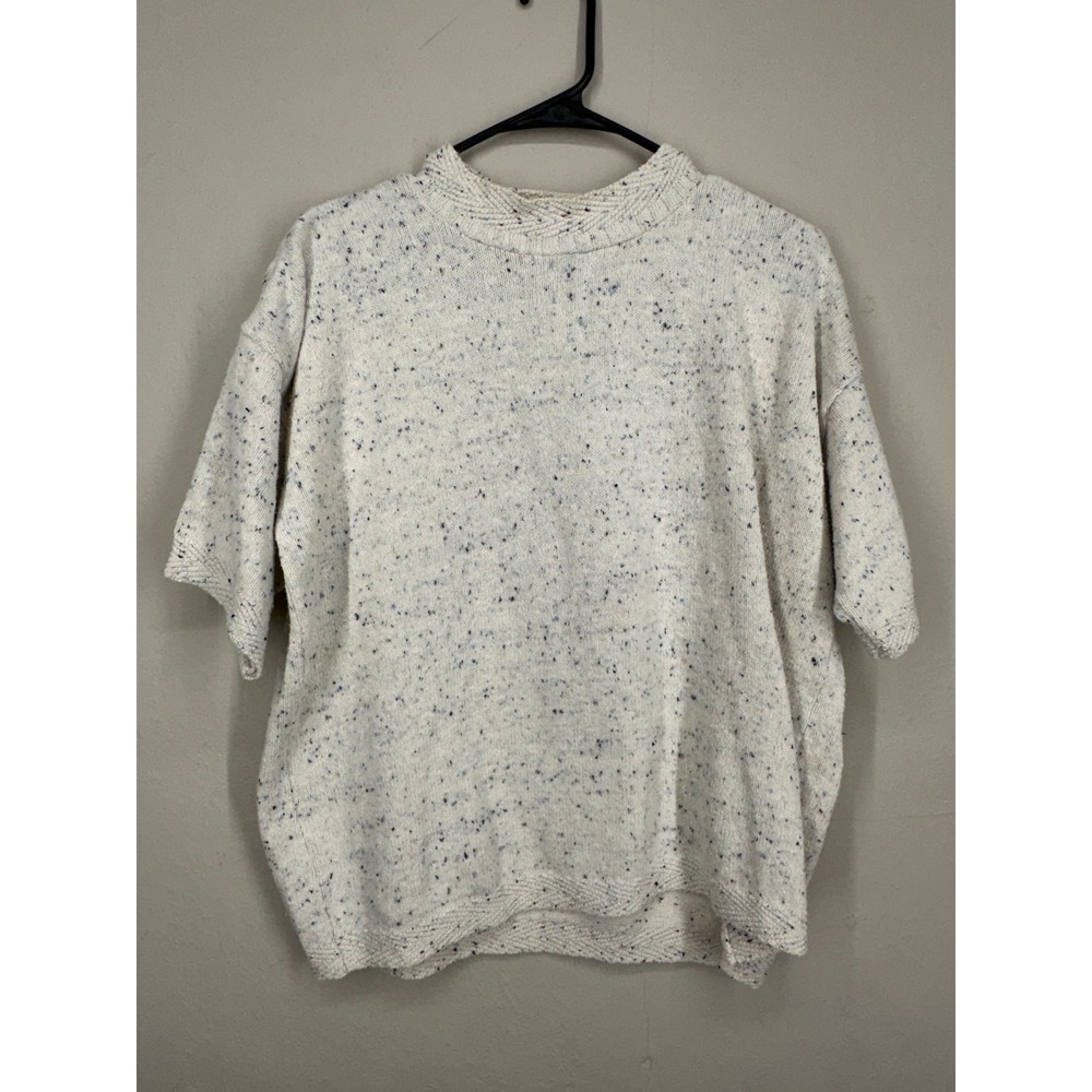 Vintage Natural Fibers Sweater Cream Speckled Fleck Knit Short Sleeve Pullover